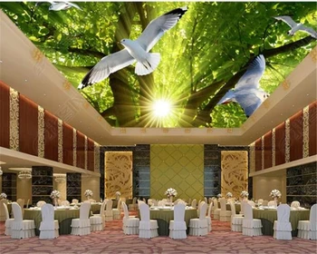 beibehang Пользовательские обои 3d фотообои HD мечтательный возвышающийся лес, сияющий солнцем потолок, фреска в зените, обои papel de parede