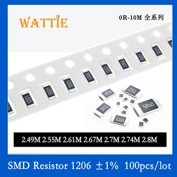 SMD резистор 1206 1% 2,49 М 2,55 М 2,61 М 2,5 М 2,7 М 2,74 М 2,8 М 100 шт./лот микросхемные резисторы 1/4 Вт 3,2 мм * 1,6 мм