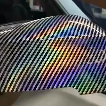 Лазерный Голографический Черный виниловый лист из углеродного волокна, пленка для обертывания автомобиля, Самоклеящаяся Наклейка, наклейка для интерьера DIY