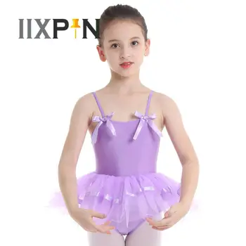 IIXPIN/Детское балетное платье-пачка для девочек, сетчатые бретельки-спагетти с бантиками, Балетное танцевальное гимнастическое трико, платье-пачка для девочек