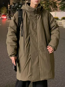 Мужская Зимняя одежда, Длинные пальто, куртка-карго с капюшоном, Корейское повседневное пальто, Мужская Ветровка большого размера, утепленные парки на открытом воздухе