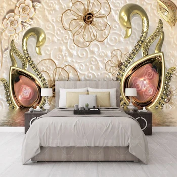 Фреска на заказ, нетканые Европейские Золотые Серебряные украшения, Обои с розовым лебедем, Спальня, гостиная, Диван, Фон, Декор стен, 3D фреска