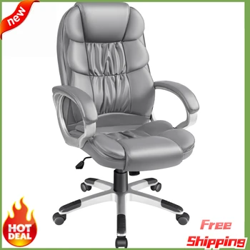 Офисное кресло, Компьютерное кресло с высокой спинкой, Эргономичный рабочий стул из искусственной кожи, регулируемая высота, Поворотное рабочее кресло для руководителей -США-NEW