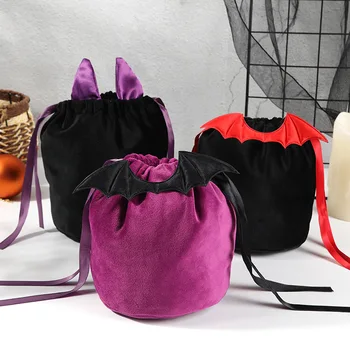 10 шт./лот, сумки для конфет на Хэллоуин, Бархатная сумка-летучая мышь на веревочке, подарок 