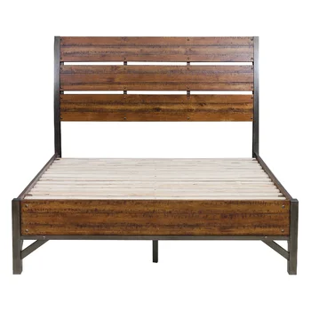 Деревенский коричневый с отделкой из бронзы, 1 шт., кровать-платформа размера 