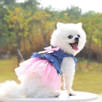 Одежда для домашних собак, Летний Костюм собаки, Милое платье Принцессы, Плюшевое Платье для Вечеринки, Дня Рождения, Джинсовое платье с бантом, костюм щенка
