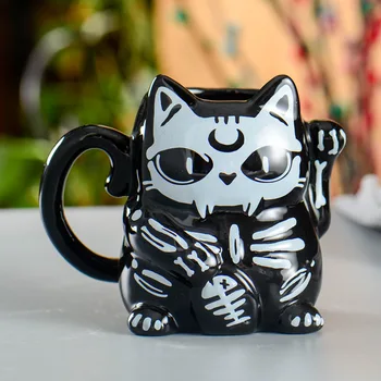 Черная чашка с мультяшным котом, скандинавский креатив, Простая милая керамическая чашка, в форме кошки, Кружки для воды, Современная кружка