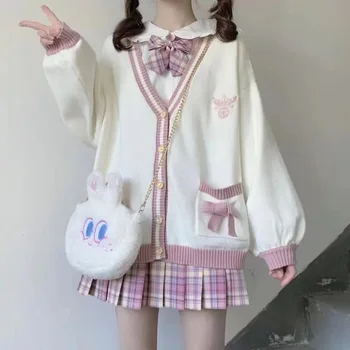 Японские Девушки, униформа Loli с V-образным вырезом, JK, Милые Свитера, куртки, Кардиган, женские костюмы для косплея в стиле Студенческой школы, колледжа