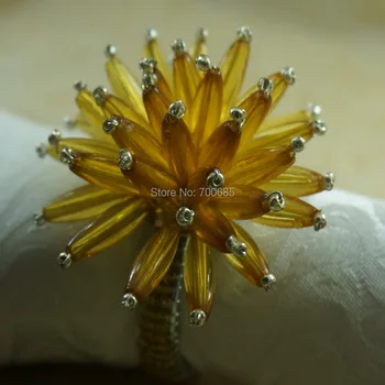 кольцо для салфеток с желтым хрустальным цветком,,дешевый держатель для салфеток