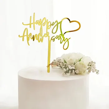 Золотой Акриловый Топпер для торта с Юбилеем, Золотой Топпер для торта на День Рождения, Годовщину свадьбы, украшения для торта