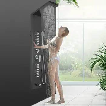 Система душевых панелей из нержавеющей стали, многофункциональная душевая панель с носиком, дождевой водопад, Массажные струи, носик для ванны, ручной душ