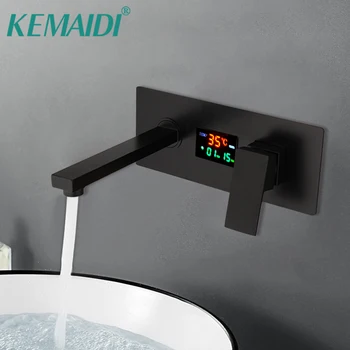KEMAIDI Матовый Черный Смеситель для ванной Комнаты из цельной Латуни с цифровым дисплеем, Кран для Воды, Настенный Кран для умывальника