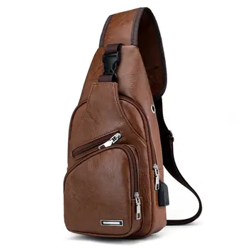 Сумка-слинг с USB-портом для зарядки, Нагрудная сумка с несколькими карманами, Мужской Походный рюкзак для путешествий, Повседневный рюкзак с отверстием для наушников
