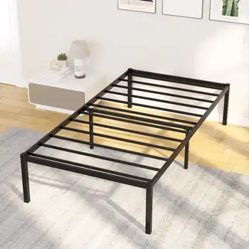 Каркас кровати с металлической платформой для хранения, двухместный, черный