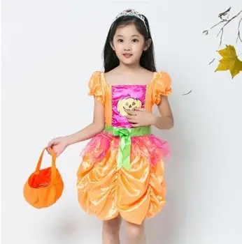 2015 Хэллоуин дети девушки маскарадный костюм косплей костюм детский костюм одежда Одежда для выступлений Платье принцессы из тыквы