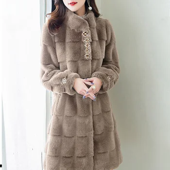 2023 Новое женское шерстяное пальто, Утепленная версия средней длины, Свободное Пальто, Теплый Элегантный Жакет-кардиган, Плюшевая Однотонная верхняя одежда