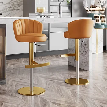 Роскошный Поворотный Барный стул С Регулируемой По высоте Спинкой и Высоким Табуретом, Скандинавские Барные Стулья Из Искусственной кожи, Современная Кухонная мебель для бара