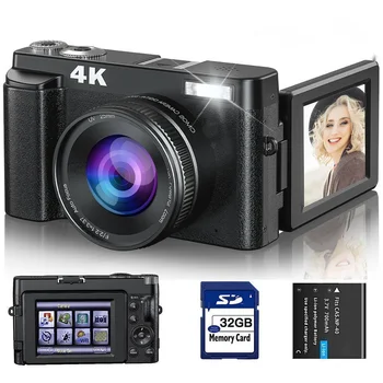 Новая Цифровая камера 4K Для Фотосъемки и Видеосъемки С Автофокусировкой и защитой от дрожания, 48-мегапиксельная камера для видеоблогинга с SD-картой, 3-дюймовый Откидной экран на 180 °