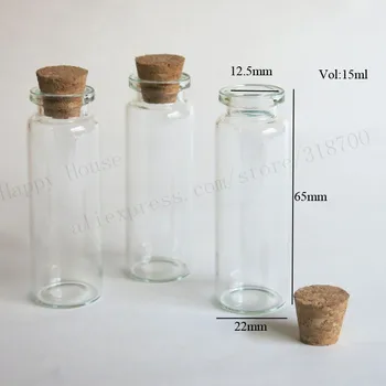 стеклянная бутылка 1000 x 15 мл с деревянной пробкой прозрачного цвета с обжимным горлышком, стеклянная емкость, декоративная бутылка, бутылка для рукоделия,22*65*12.5 мм