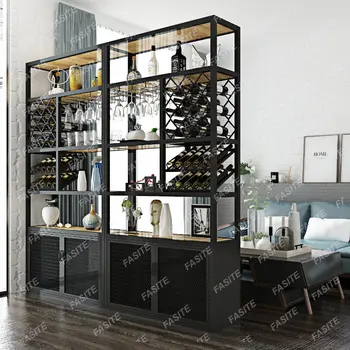 Новый винный стеллаж из кованого железа в китайском стиле, легкий роскошный винный шкаф, шкаф для хранения, витрина у стены, напольный бар для вина