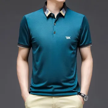 Одежда для гольфа Мужская 2023 Новая летняя рубашка Поло Мужская шелковая хлопковая футболка с коротким рукавом Гольф Досуг Бизнес Рубашка поло