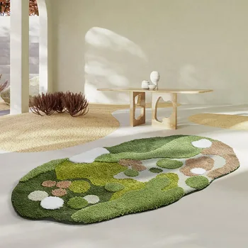 Нерегулярный Мохнатый Ковер в спальне, Современный мягкий зеленый мох, Прикроватный коврик, диван, журнальный столик, Коврик для пола, нескользящие коврики