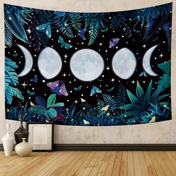 Психоделический Гобелен в фазе Луны, Черная Галактика, ночное небо, Настенное одеяло в фазе Луны, Домашний декор, Настенный гобелен