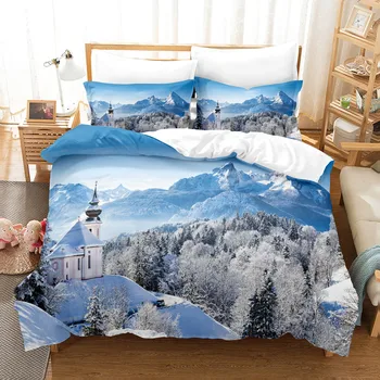 Комплект постельного белья Snow Scene Hut Комплект пододеяльников 3d Постельное Белье С цифровой печатью Комплект постельного белья Queen Size Модный Дизайн