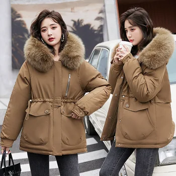 Женская зимняя новая хлопковая куртка-пуховик средней длины из плюша и утолщенной ткани, хлопковая куртка, женская верхняя одежда