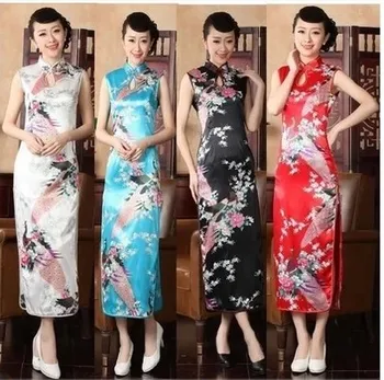 1 шт./лоттрадиционное китайское платье, Винтажный китайский женский атласный длинный костюм Чонсам Ципао с цветочным принтом в стиле Тан