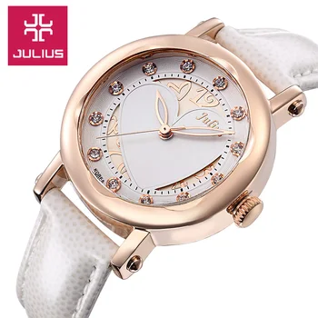 Женские часы Julius Lady, Японские кварцевые часы, Изысканные модные часы, браслет из натуральной кожи с полым сердечком, подарок Девушке На День рождения Без коробки