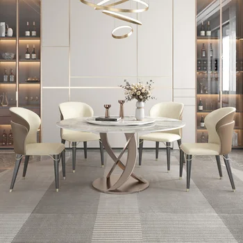 Итальянский легкий Круглый стол из каменной плиты, Современный простой яркий кофейный столик высокого класса, вращающийся обеденный стол на заказ, поворотный стол
