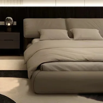 Итальянская минималистская кожаная кровать, улучшенная хозяйская кровать, роскошная современная минималистская кровать для спальни, двуспальная мягкая сумка 2022 новинка