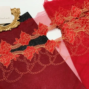Кружевная отделка с красной вышивкой в виде цветка 30Yds для пошива нижнего белья, бюстгальтера, платья, тканей для нижнего белья