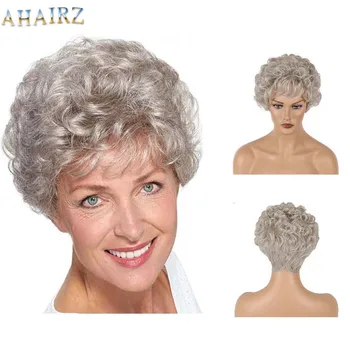 Короткий парик Омбре, Кремово-белые Парики для женщин, Синтетические волосы с челкой, Натуральная прическа для старушки, Мамин парик