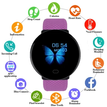 D19 Smart Bluetooth Watch Спортивные Водонепроницаемые часы с цветным экраном, Фитнес-браслет, монитор артериального давления Bluetooth Digtal