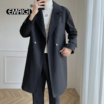 Мужская Корейская Уличная мода Средней Длины, Свободный Повседневный Винтажный Тренч, Ветровка, пальто, Мужская куртка для поездок на работу, верхняя одежда