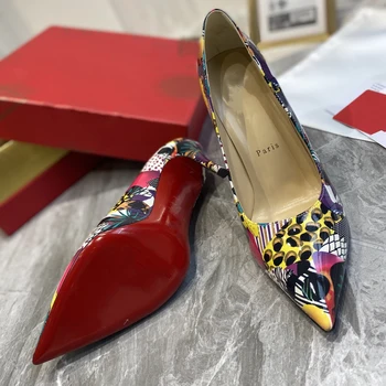 Высококачественные женские туфли на высоком каблуке, Роскошные Модные женские туфли с красной подошвой, блестящие Кристаллами, Классические дизайнерские туфли в стиле ретро на высоком каблуке 10 см 1487HJ
