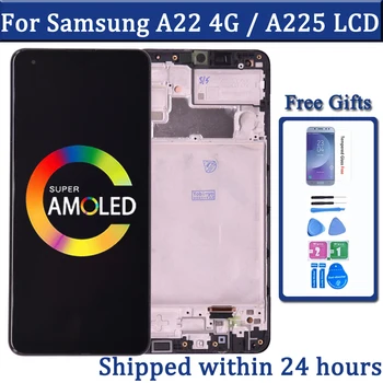 Super AMOLED Для Samsung Galaxy A22 4G ЖК-дисплей Для Samsung A225 A225F SM-A225F/DS ЖК-дисплей с Рамкой Сенсорного Планшета Экран