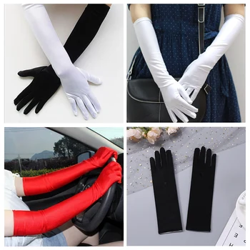1 Пара Длинных однотонных женских солнцезащитных перчаток Лето-Осень, эластичные тонкие анти-УФ атласные перчатки для вождения Opera