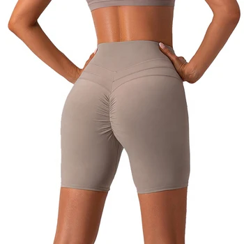 Женские эластичные мягкие быстросохнущие Легкие Шорты для йоги с хрустом на спине, Новые однотонные шорты для йоги для бега в спортзале ForSummer