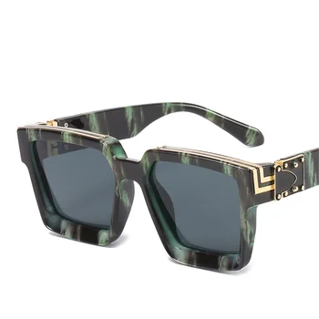 Модный Тренд Солнцезащитные очки в большой оправе с зеленым мраморным принтом для уличной съемки на подиуме, Солнцезащитные очки с твердыми глазами для женщин, Очки 2022