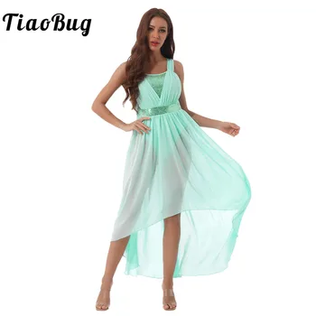 Женское Лирическое Танцевальное платье без рукавов из шифона с блестками, Современный танцевальный костюм, Балетное платье-трико