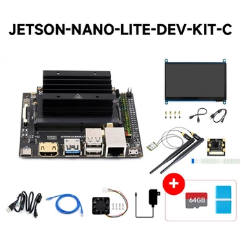 Для Jetson Nano 4G Lite DEV Kit + Основная плата + 64G SD-карта + Кардридер + 7-дюймовый экран дисплея + Камера + Сетевая карта + Питание