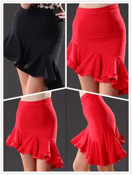 Юбка для латиноамериканских танцев, нерегулярный Красно-черный костюм для латиноамериканских танцев, Самба, Танго, нерегулярные танцевальные платья для практики, танцевальная одежда для женщин