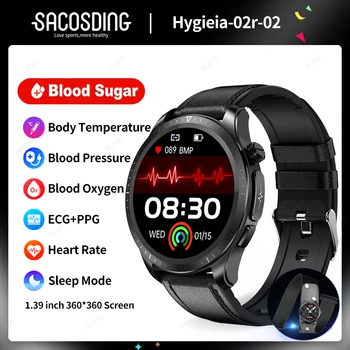 2023 Смарт-Часы ECG + PPG Уровень глюкозы в крови Температура тела Истинный Уровень Кислорода в крови Smartwatch 1,39 дюймов 360* 360 Экран Часы с Частотой сердечных сокращений