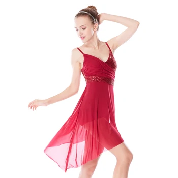 MiDee Платье для лирических танцев с V-образным вырезом и блестками, платье для бальных танцев, костюмы для выступлений на гимнастическом коньке