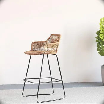Высокий стул M18Nordic, обеденный бар, кафе, ротанговый стул с прозрачной спинкой, внутренний ротанговый стул, барный стул эконом-класса