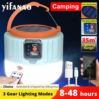 Мощный солнечный светодиодный фонарь для кемпинга, USB-перезаряжаемая лампа для наружной палатки, Портативный фонарь, аварийное освещение для барбекю, Пеший туризм