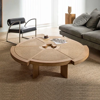 Японский бревенчатый чайный столик круглый из цельного дерева в форме шестеренки легкий роскошный бытовой чайный столик в гостиной минималистичное плетение из ротанга